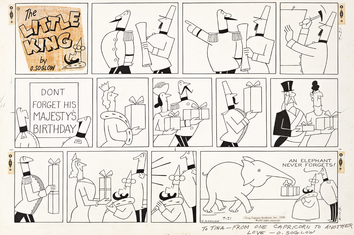 OTTO SOGLOW (1900-1975) Dont forget his Majestys Birthday. The Little King Sunday Comic strip.